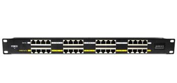PoE panel 19", mounted, shielded, 16 x RJ45, passive PoE injector